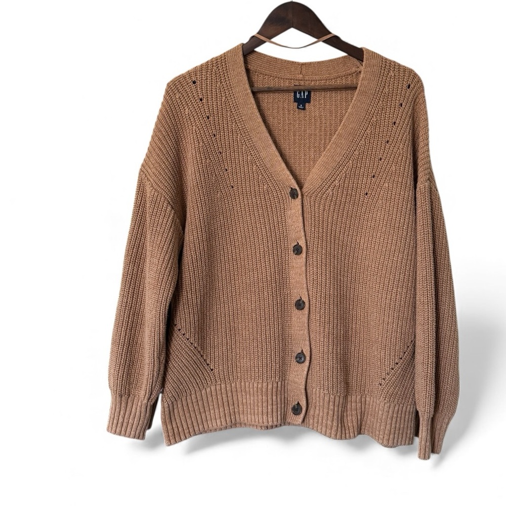 GAP Women’s Camel 100% Cotton Oversized Cable Knit Cardigan Size Small